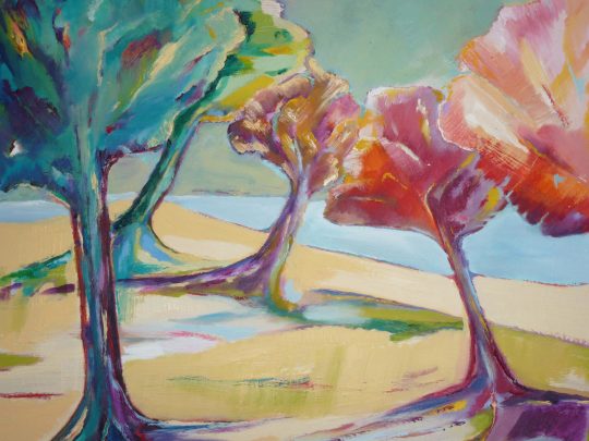 Arbres en ciel <br/> Huile sur papier